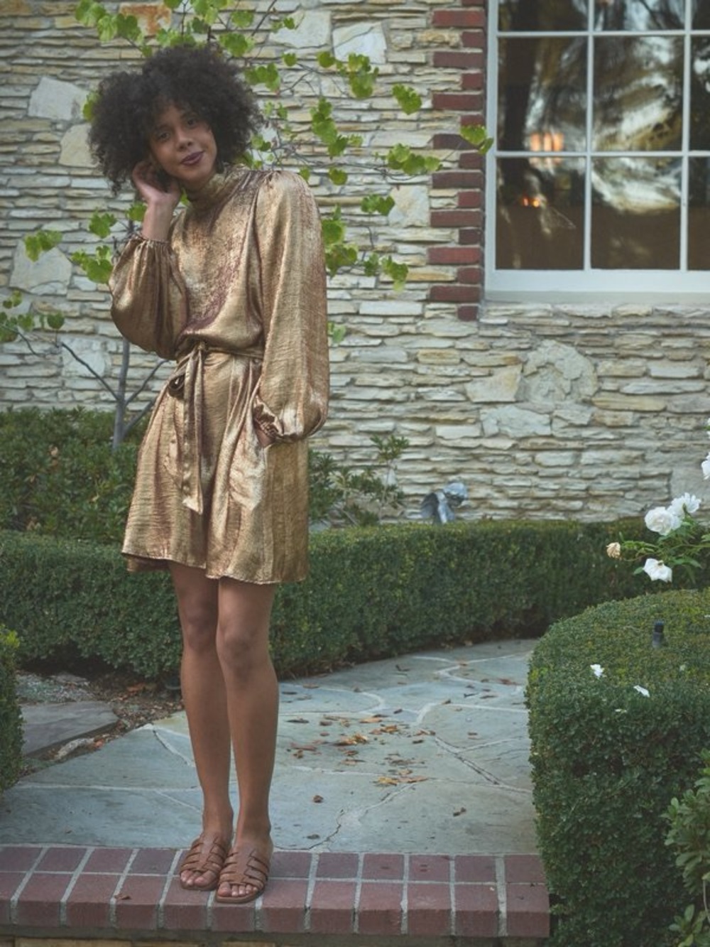 The Odells Cecilia Dress in Copper Size Small Balloon Sleeves Metallic Mini NEW